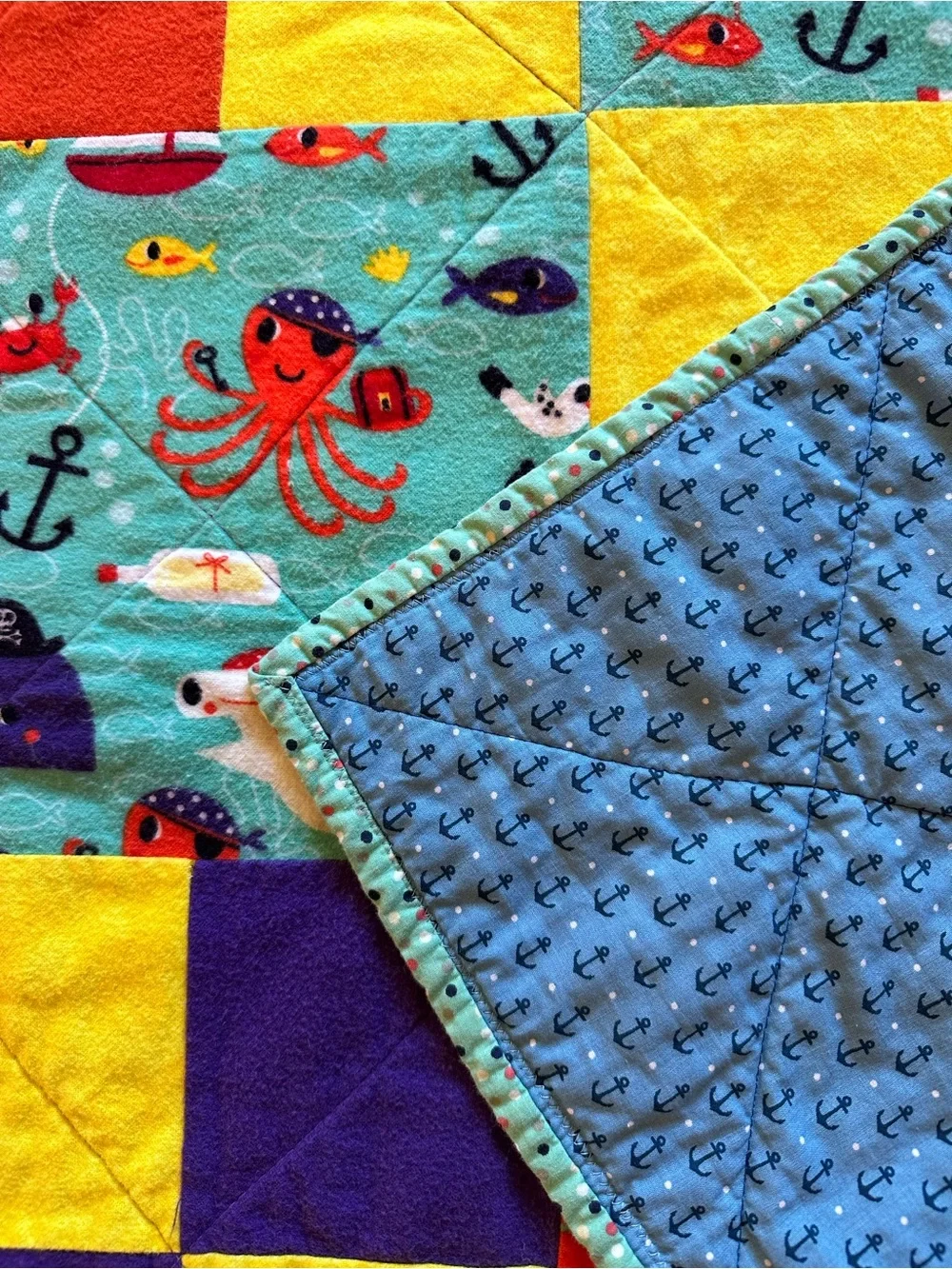 Handmade Ocean Seaside Nautical Octopus Patchwork Quilt Coastal